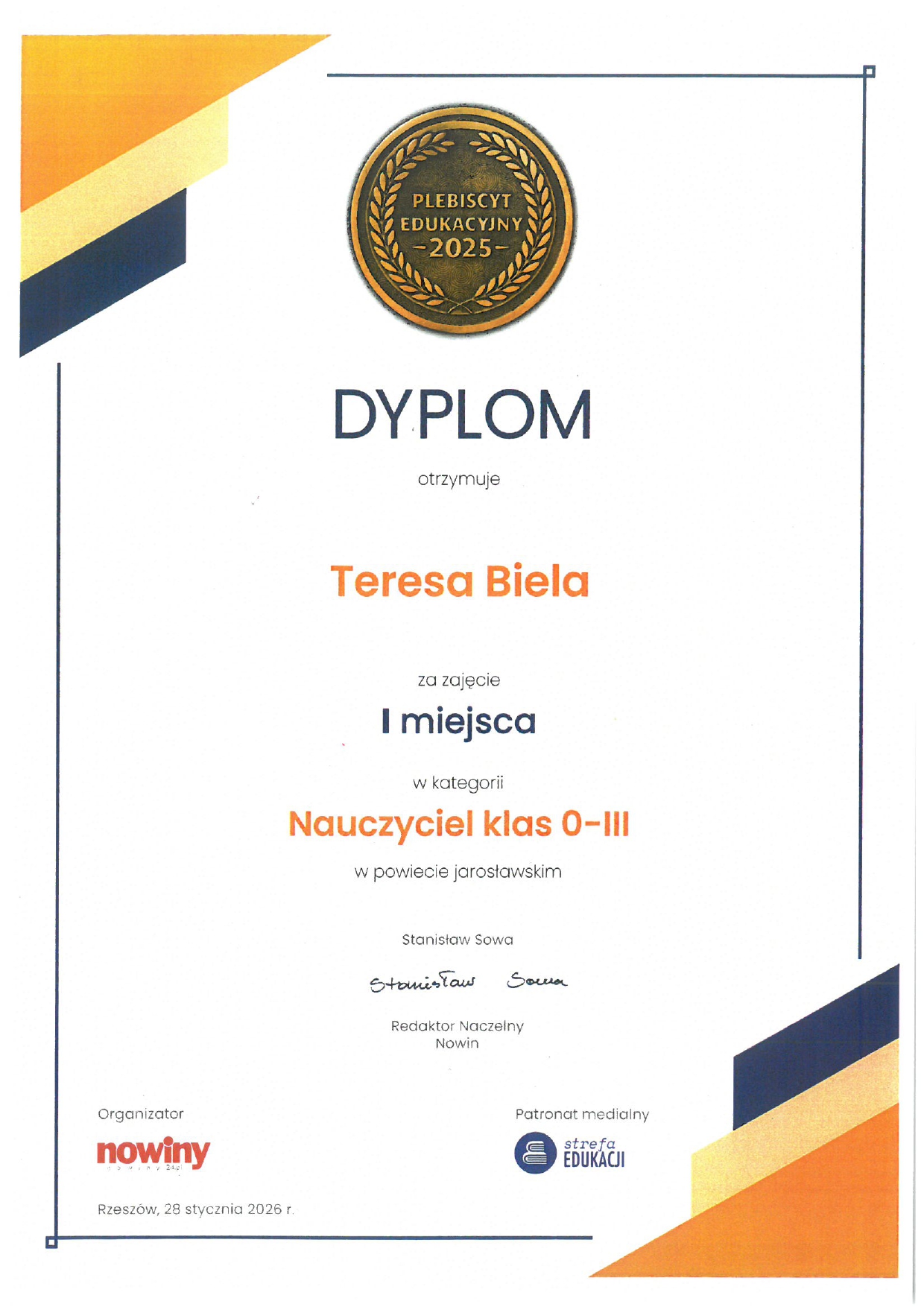 Dyplom Plebiscytu Edukacyjnego