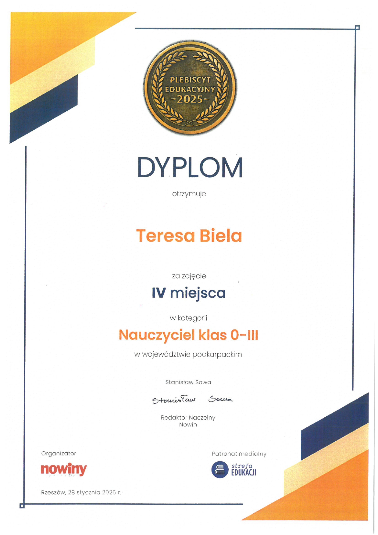Dyplom Plebiscytu Edukacyjnego